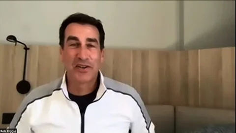 Rob Riggle being interviewed for new comedic movie The War with Grandpa - 2020 Video stock 144630843