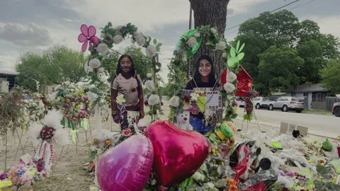 Robb Elementary School In Uvalde, Texas-Cut Outs of 2 Student Victims Stock Footage 196620991