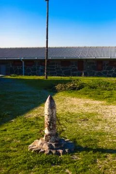 Robben island barbed wire post Stock Photos