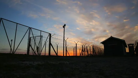 Robben island prison precinct sunset timelapse Stock Footage