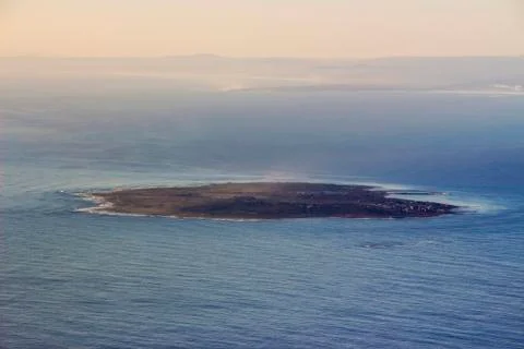 Robben island view from table mountain Stock Photos