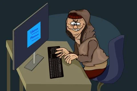Robber hacker with computer. Stock Illustration