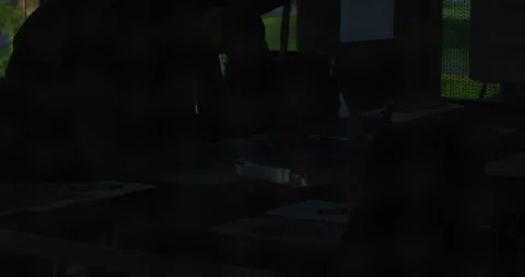 Robber Looking For Something And Running From Security Guard Stock Footage 146132311
