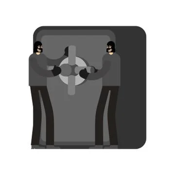 Robber open safe. Thief and money vault. Criminal vector illustration Stock Illustration