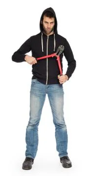 Robber with red bolt cutters Stock Photos