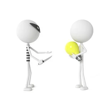 Robber stealing bulb from the man with stealing idea concept. 3D rendering. Stock Illustration