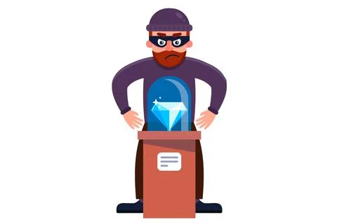 A robber steals a diamond from a museum. Stock Illustration