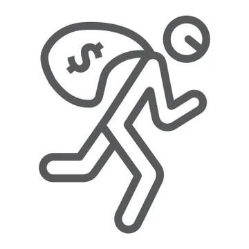 Robbery line icon, crime and burglary, thief with money bag sign, vector Stock Illustration