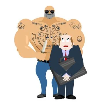 Robbery man. Criminal with knife robbing businessman with suitcase. bully c.. Illustrazione stock