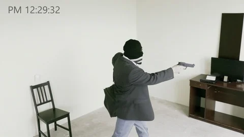 Robbery. Robber escapes with loot. Video surveillance camera simulation. Stock Footage 112060477