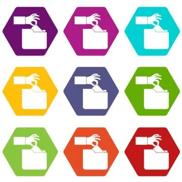 Robbery secret data in folder icon set color hexahedron Stock Illustration
