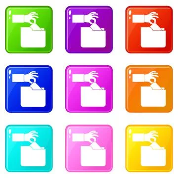 Robbery secret data in folder icons 9 set Stock Illustration