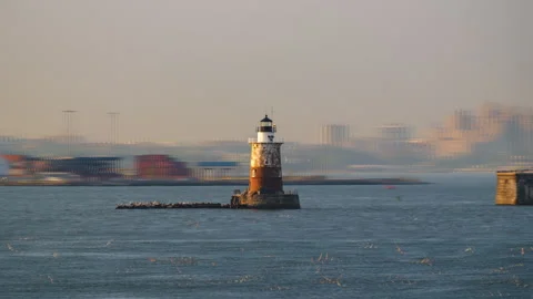 Robbins Reef Lighthouse Hyperlapse Stock Footage 241629794
