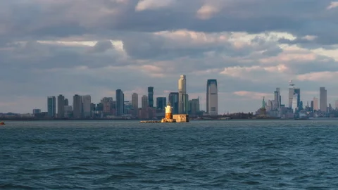 Robbins Reef Lighthouse Upper New York Bay Hyperlapse Stock Footage 235122835
