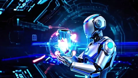 Robbot with hologrum technology 스톡 동영상 318391056