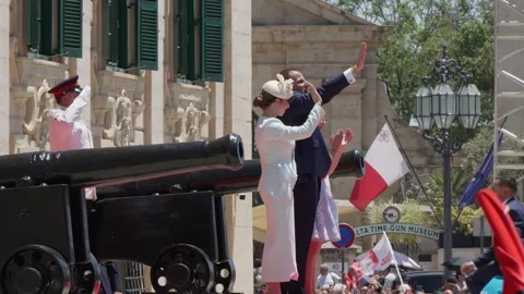 Robert Abela stands at Auberge de Castille during a post-election ceremony Stock Footage 336489857