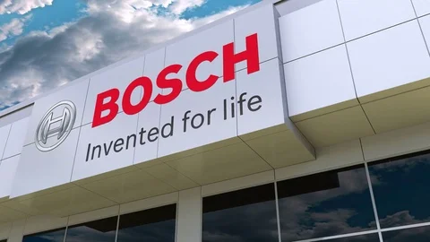Robert Bosch GmbH logo on the modern building facade. Editorial 3D rendering 库存影片 78204024