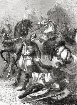 Robert Curthose the son of William the conqueror asking for forgiveness for unse Stock Illustration