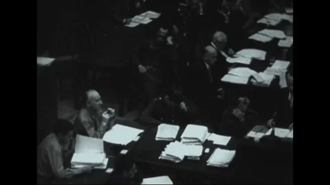 Robert H. Jackson delivers speech on Nuremberg trial - 1945 Stock Footage 105508330