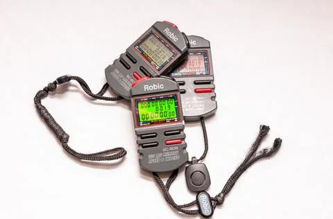 Robic timing devices on a white background Foto stock