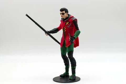Robin action figure, the iconic DC Comics character, isolated on white. Stock Photos
