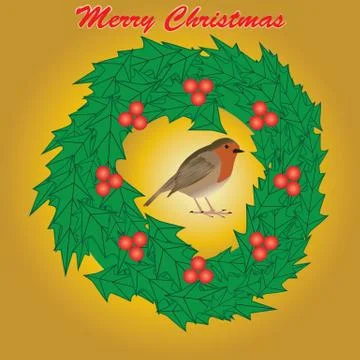Robin and holly Stock Illustration