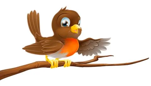 Robin bird on branch pointing Illustrazione stock