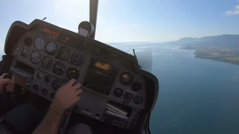 Robin DR400 cockpit flight over Neuchâtel lake - Aerial 4K Stock Footage 118088264
