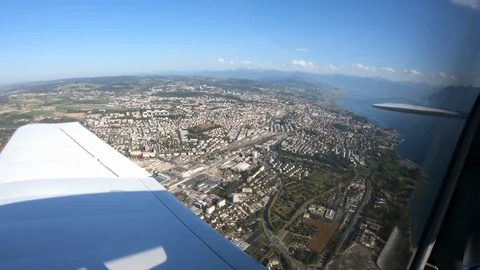 Robin DR400 flight over Lausanne - Aerial 4K Stock Footage 118088198