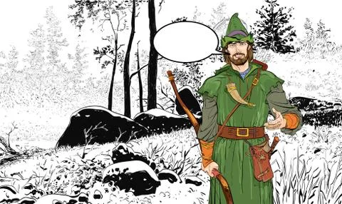 Robin Hood. Defender of weak. Medieval legends. Heroes of medieval legends Stock Illustration