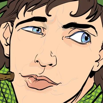 Robin Hood in a hat with feather and a horn. Doubting Robin Hood Defender of Stock Illustration