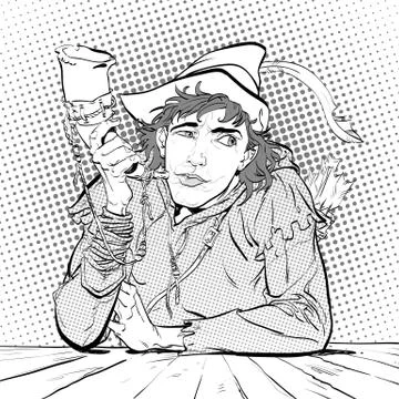 Robin Hood in a hat with feather and a horn. Doubting Robin Hood Defender of Stock Illustration