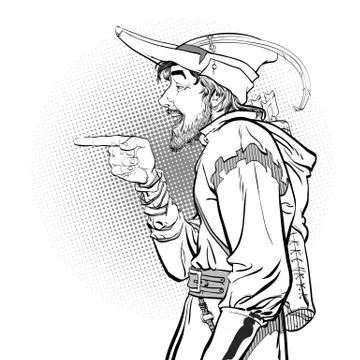 Robin Hood in a hat with feather. Defender of weak. Medieval legends. Heroes of Stock Illustration