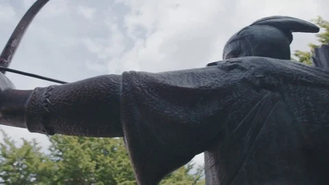 Robin Hood statue in Nottingham Stock Footage 77091005