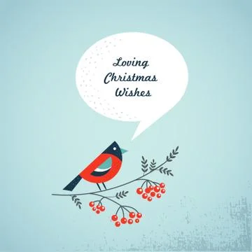 Robin with a speech bubble - Merry Christmas greeting card template Stock Illustration