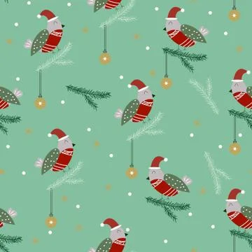 Robins on the pine seamless. Stock Illustration