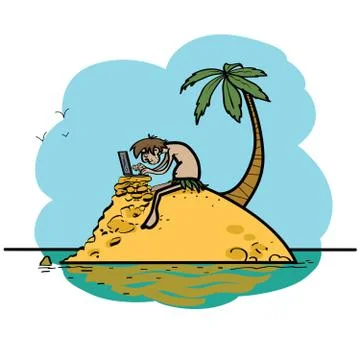 Robinson with a laptop Stock Illustration