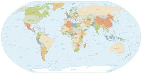 Robinson projection map of the World Stock Illustration