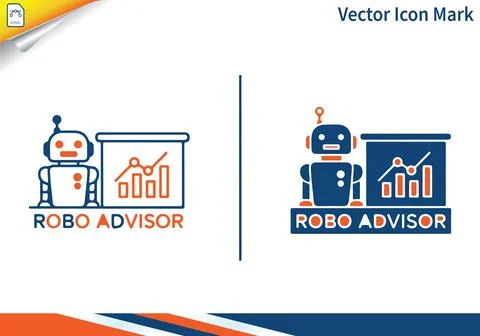 Robo advisor with charts and graphs vector logo. Ilustração Stock
