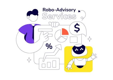 Robo Advisory Services Vector Illustration Featuring AI Powered Financial P.. Stock Illustration