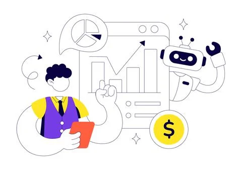 Robo Advisory Services Vector Illustration Featuring AI Powered Financial P.. 스톡 일러스트