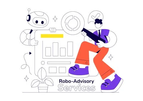 Robo Advisory Services Vector Illustration Featuring AI Powered Financial P.. 스톡 일러스트