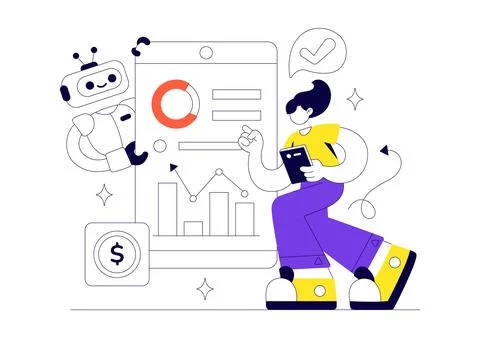 Robo Advisory Services Vector Illustration Featuring AI Powered Financial P.. Illustrazione stock