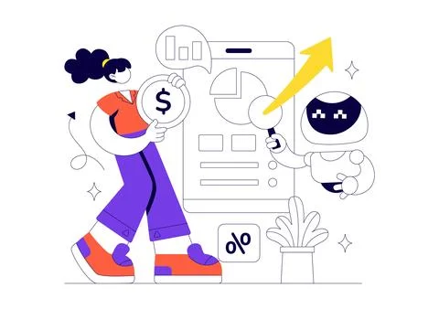 Robo Advisory Services Vector Illustration Featuring AI Powered Financial P.. 스톡 일러스트