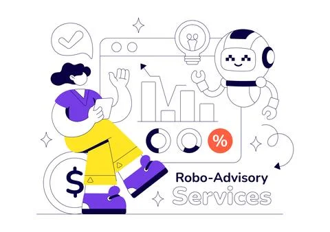 Robo Advisory Services Vector Illustration Featuring AI Powered Financial P.. Stock Illustration