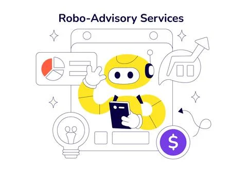 Robo Advisory Services Vector Illustration Featuring AI Powered Financial P.. Stock Illustration