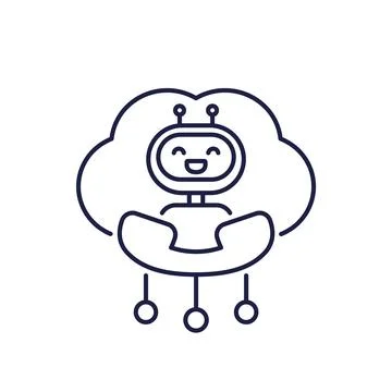 Robocall icon with robot, phone and cloud, line design Ilustración de archivo