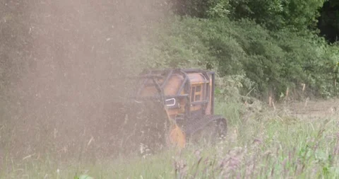Robocut remote controlled flail machine at work. UK Stock Footage 310724592