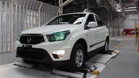 Robot 044The new car is being tested for speed at the car factory. Stock Footage 123766416