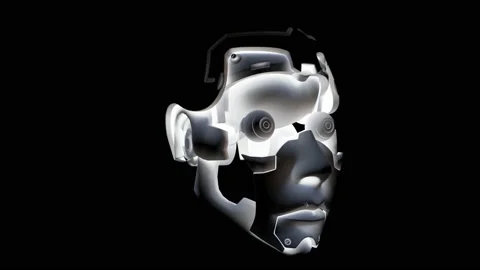 Robot 1002: A Robotic Android Head Turns Stock Footage 136254366